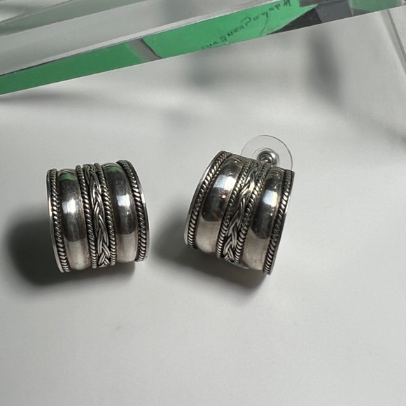 Vintage sterling silver hoop earrings - Chapal-Zenray -Braided Rope Design - Picture 7 of 11